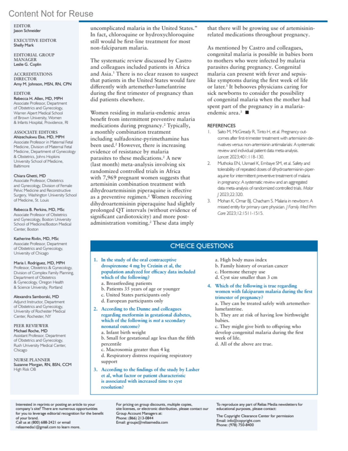 CME/CE QUESTIONS OB/GYN Clinical Alert