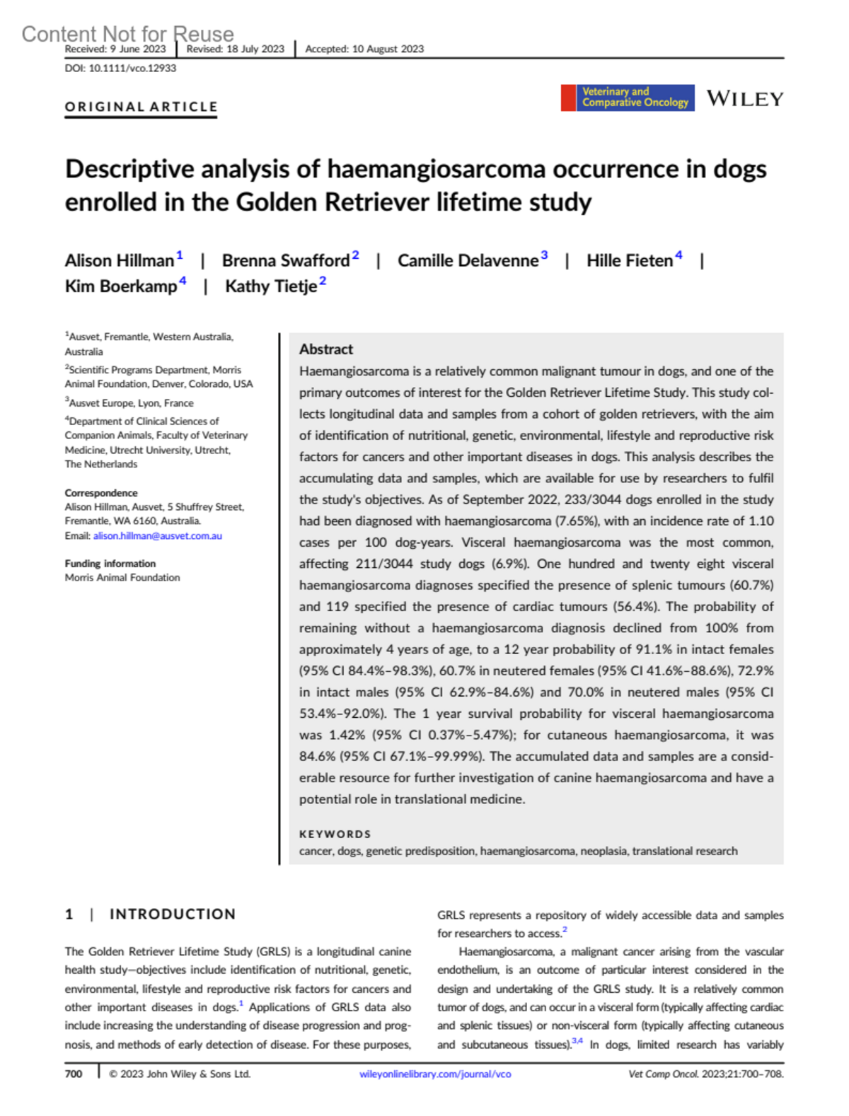 Descriptive analysis of haemangiosarcoma veterinary and